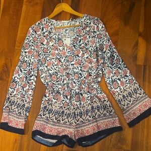 Blu Pepper Floral Print Tunic Romper in Coral and Navy